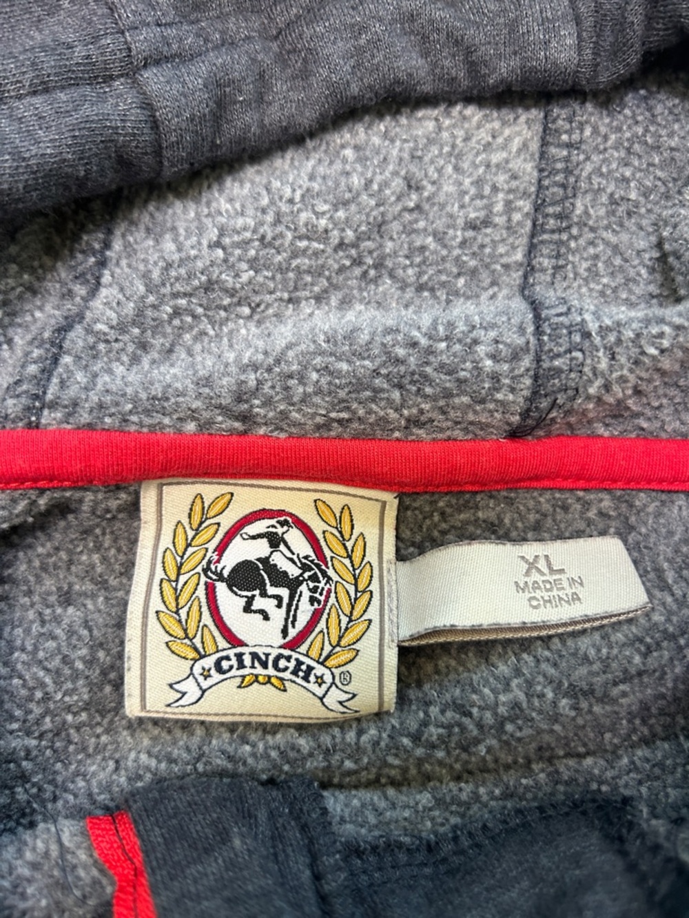 Cinch Men's Charcoal 1/4 Zip Hoodie with Red Logo and Drawstrings Size XL - Picture 5 of 7